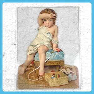 1900s Dingman Soap Antique Advertising Sign 9.5" Die Cut Victorian Girl Toys USA